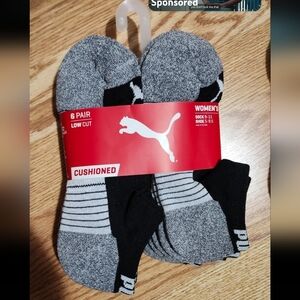 Puma Women's Cushioned Low Cut Socks - Black and Gray